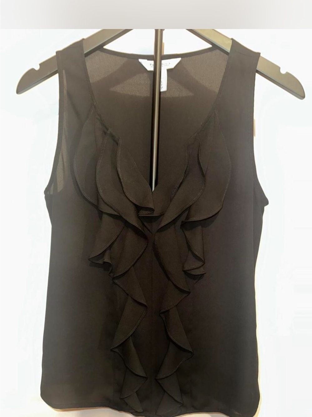 White House Black Market Black Ruffle Front Sleeveless top